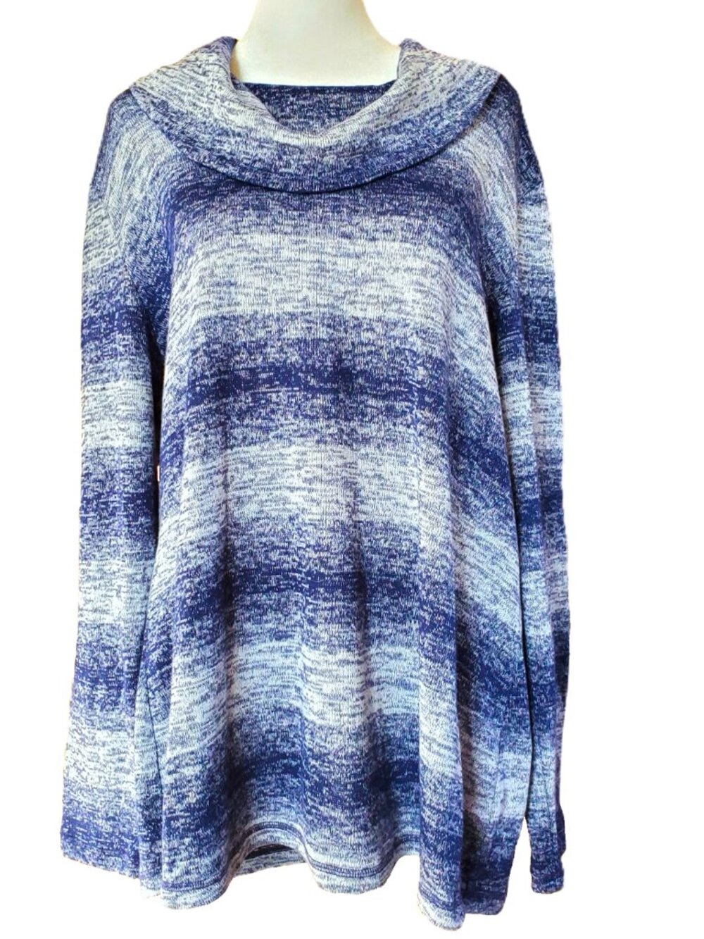 T by Talbots Blue Stripe Cowl Neck Long Line Sweater Womens Sz XL Cozy Cabincore